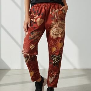 NT MADE IN ITALY Red ART PRINT ELASTIC WAIST Pants